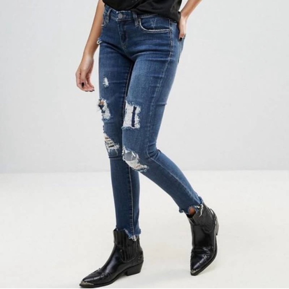 Blank NYC Intro Distressed Raw Hem Skinny Ankle Length Jeans Size 27